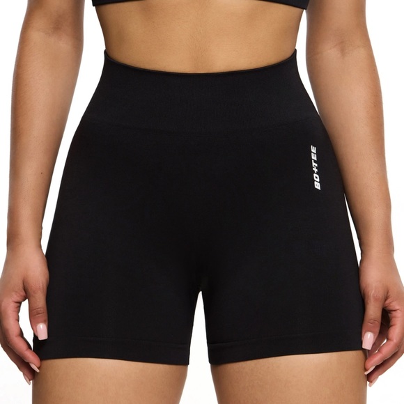 Bo + Tee “Invigorate” Seamless High Waist Mini Shorts In Black - Picture 1 of 4